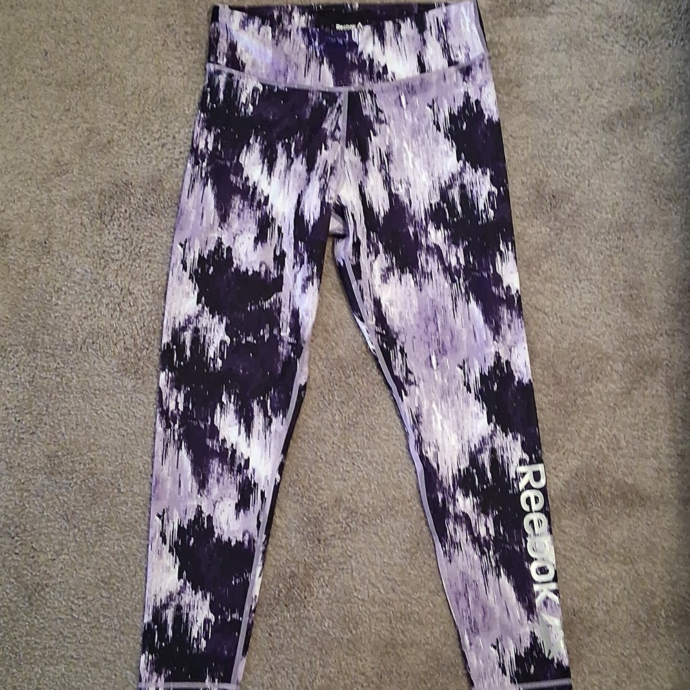 Reebok Girls' Purple Black White Patterned Leggings